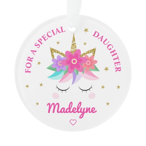 Unicorn Pink Flowers Stars Daughter Ornament