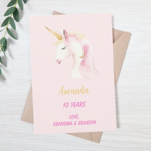 Unicorn pink girl happy birthday card