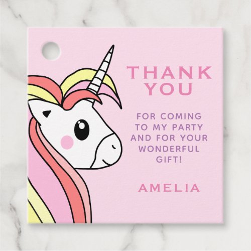 Unicorn Pink Girly Thank you Birthday Party Favor Tags