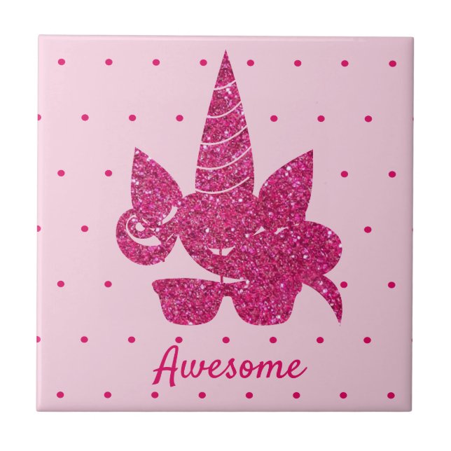 Unicorn Pink Glitter Cute Girly Kids Ceramic Tile (Front)
