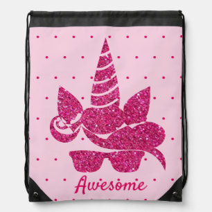 Unicorn Pink Glitter Cute Girly Kids Drawstring Bag