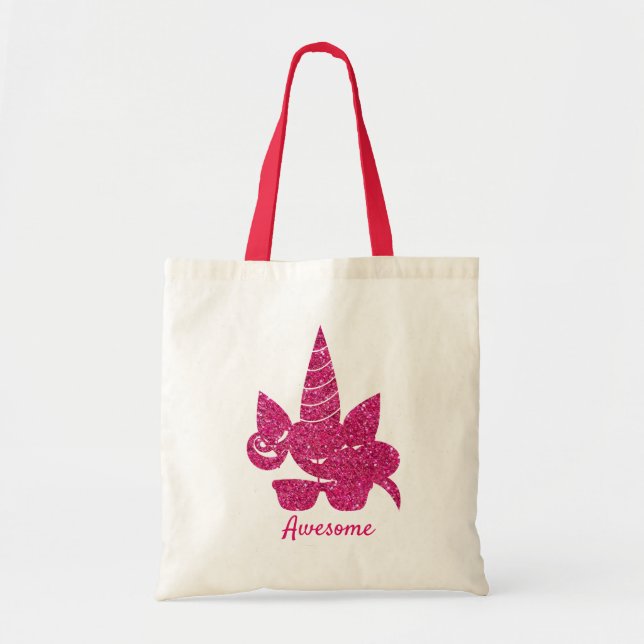 Unicorn Pink Glitter Cute Girly Kids Tote Bag (Front)