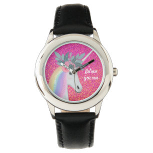 Unicorn Pink Glitter Fantasy Flowers Kids Watch