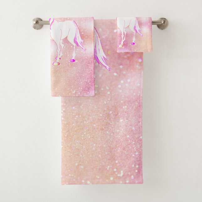 Unicorn  Pink Glitter Girl Cute Nursery Bath Towel Set (Insitu)