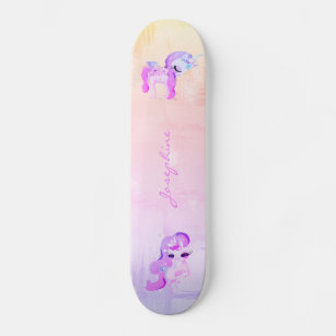 Unicorn pink glitter modern rainbow holographic skateboard