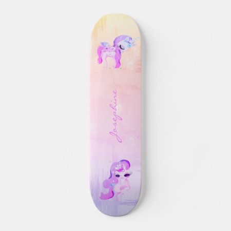 Unicorn Pink Glitter Modern Rainbow Holographic Skateboard