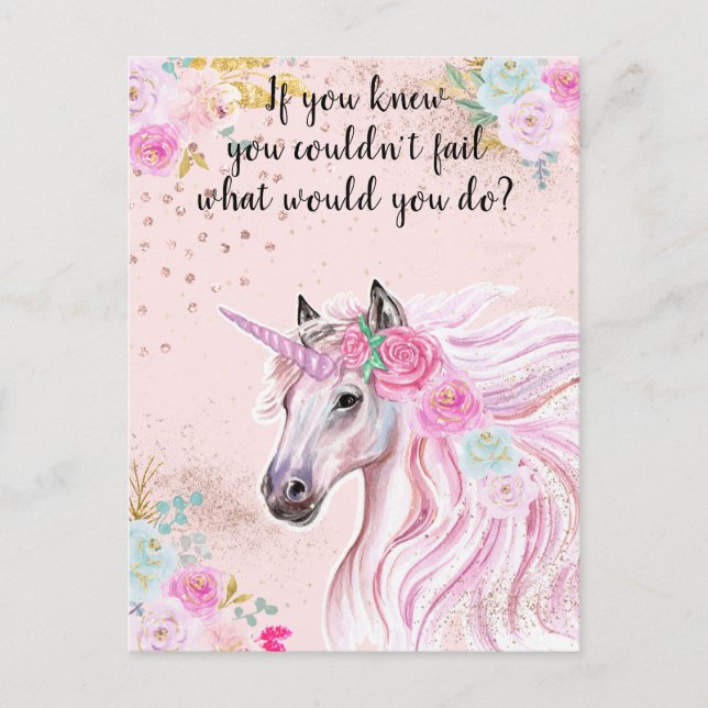 Unicorn Pink Glitter Motivational Manifesting Postcard (Front)