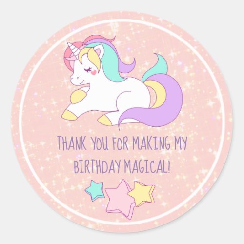Unicorn Pink Glitter Party Favor Thank You Classic Round Sticker