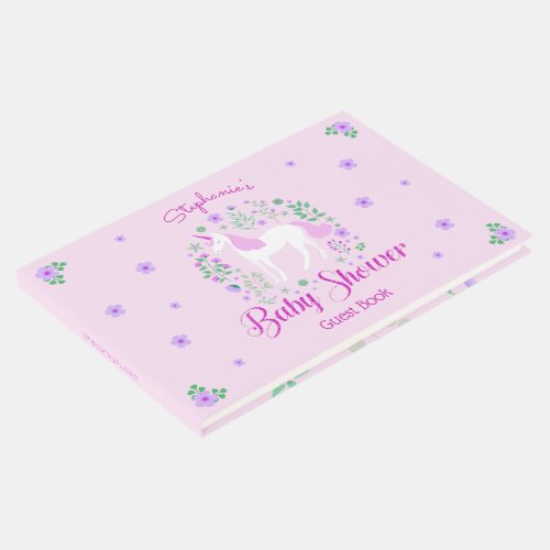 Unicorn Pink Glitter Personalized Baby Shower Guest Book