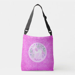 Unicorn Pink Glitter Personalized Crossbody Bag