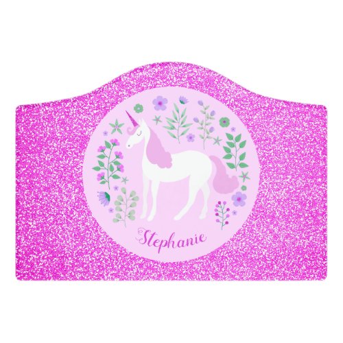 Unicorn Pink Glitter Personalized Name Bedroom Door Sign