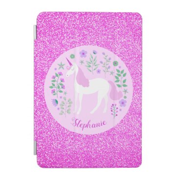 Unicorn Pink Glitter Personalized Name iPad Mini Cover