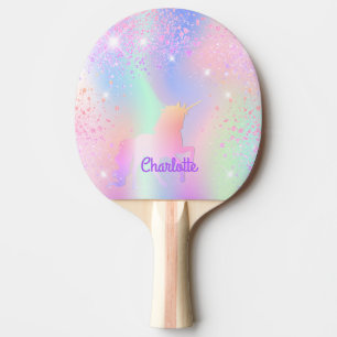 Unicorn pink glitter rainbow purple monogram ping pong paddle