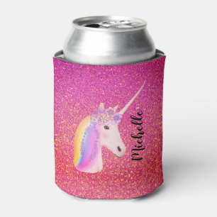 Unicorn Pink Glitter Sparkle Personalized Can Cooler