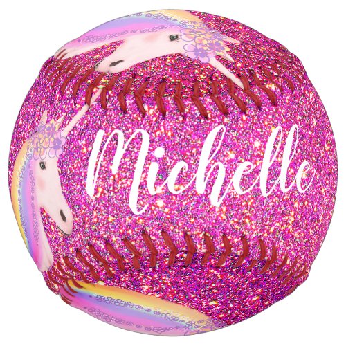 Unicorn Pink Glitter Sparkles Girls Personalized Softball