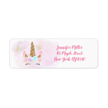 Unicorn Pink Gold Baby Shower Address Label