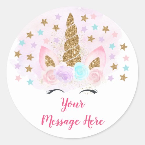 Unicorn Pink  Gold Baby Shower Classic Round Sticker