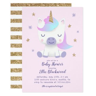 Unicorn Pink Gold Baby Shower Invitation