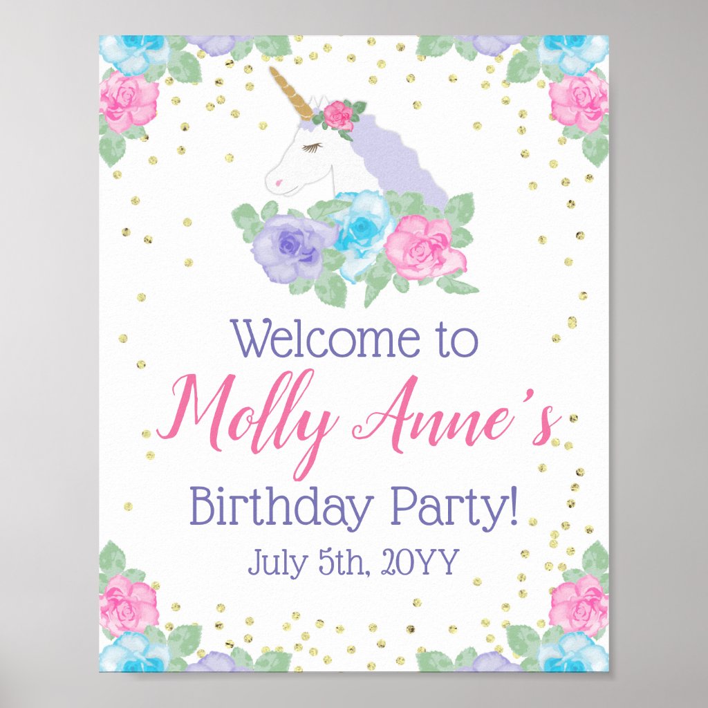 Unicorn Pink & Gold Baby Shower Welcome Poster