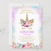 Unicorn Pink Gold Beautiful Floral Birthday Party Invitation (Front)