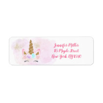 Unicorn Pink Gold Birthday Address Label