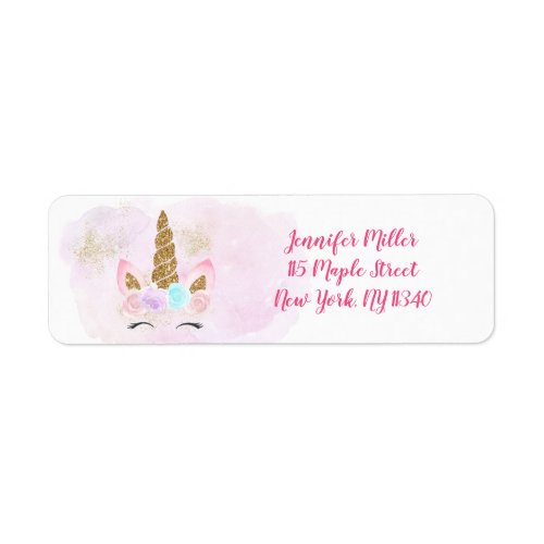 Unicorn Pink Gold Birthday Address Label