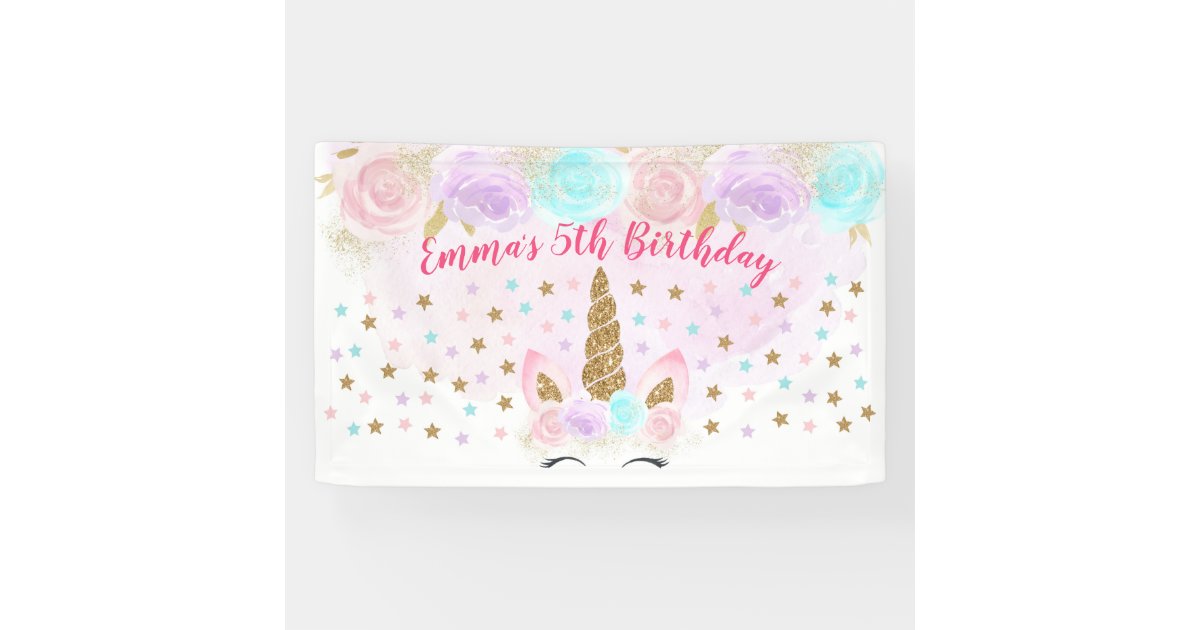 Unicorn Pink Gold Birthday Banner Zazzle Com