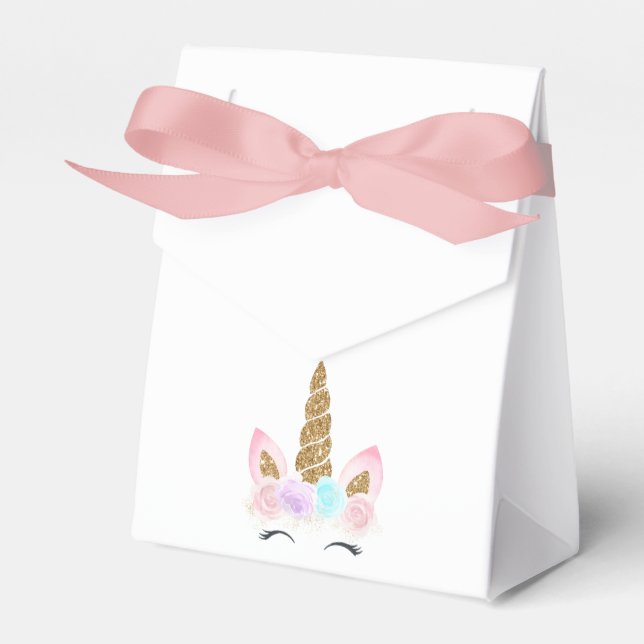 Unicorn Pink & Gold Birthday Favor Boxes (Front Side)