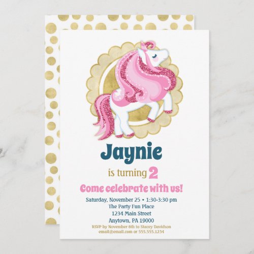 Unicorn Pink Gold Cute Girls Birthday Invitation