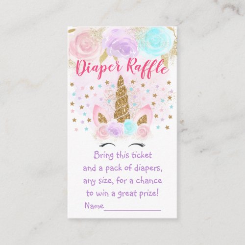 Unicorn Pink  Gold Diaper Raffle Tickets Enclosure Card