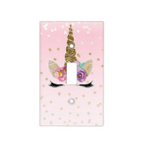 Unicorn Pink & Gold Faux Foil Shine Confetti Dots Light Switch Cover