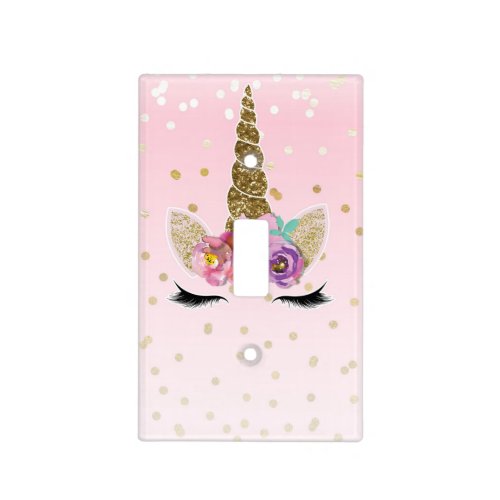 Unicorn Pink  Gold Faux Foil Shine Confetti Dots Light Switch Cover