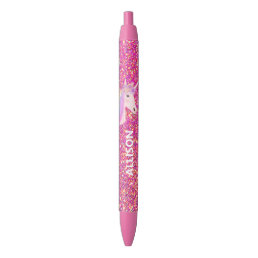 Unicorn Pink Gold Glitter Ombre Girly Personalized Black Ink Pen