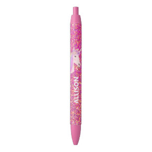 Unicorn Pink Gold Glitter Ombre Girly Personalized Pen