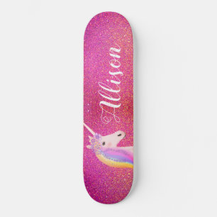 Unicorn Pink Gold Glitter Sparkles Personalized Skateboard