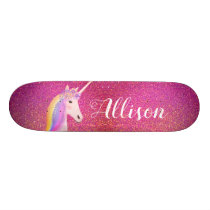 Unicorn Pink Gold Glitter Sparkles Personalized Skateboard Unicorn Pink Gold Glitter Sparkles Personalized Skateboard