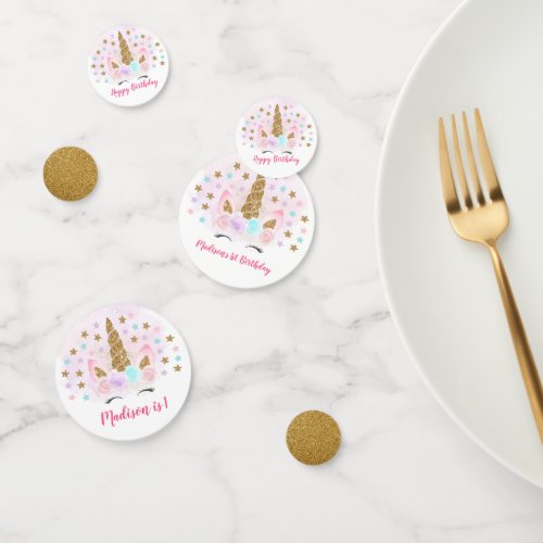 Unicorn Pink Gold Magical Birthday Confetti