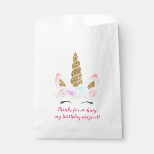 Unicorn Pink  Gold Magical Birthday Favor Bag