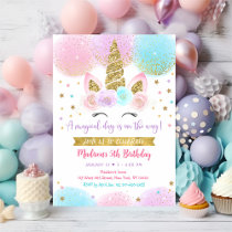 Unicorn Pink Gold Magical Birthday Invitation