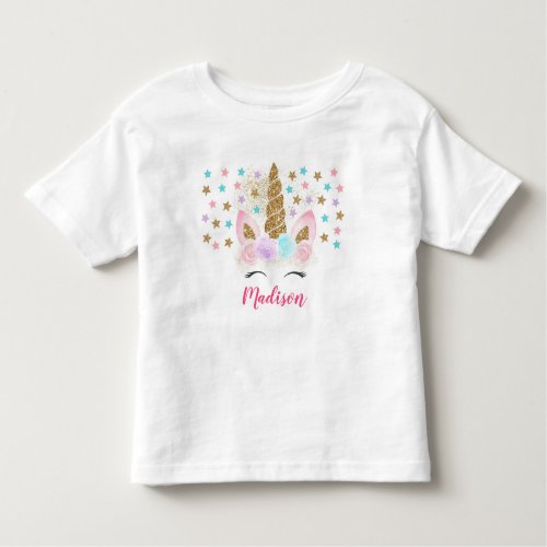 Unicorn Pink  Gold Magical Birthday Toddler T_shirt