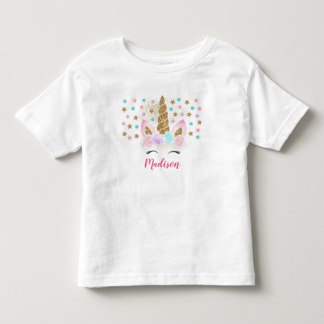 Unicorn Pink & Gold Magical Birthday Toddler T-shirt (Front)