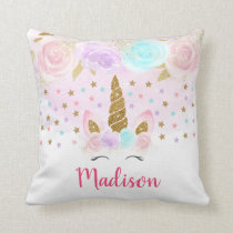 Unicorn Pink & Gold Magical Throw Pillow