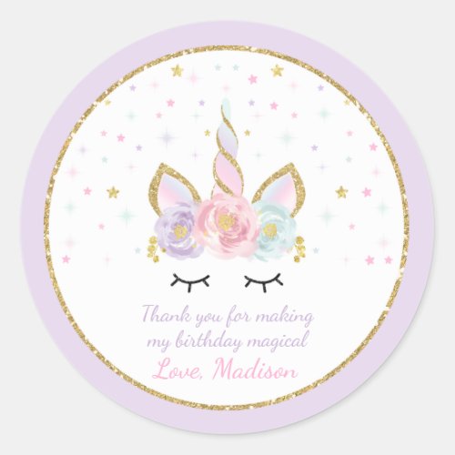 Unicorn Pink  Gold  Party Favor Tag Sticker Seal