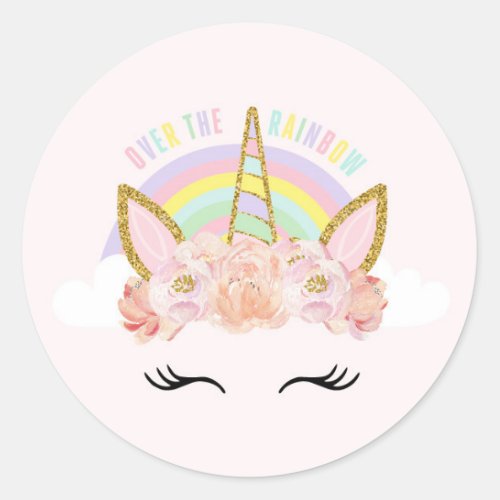 Unicorn Pink  Gold Party Favor Tag Sticker Seal