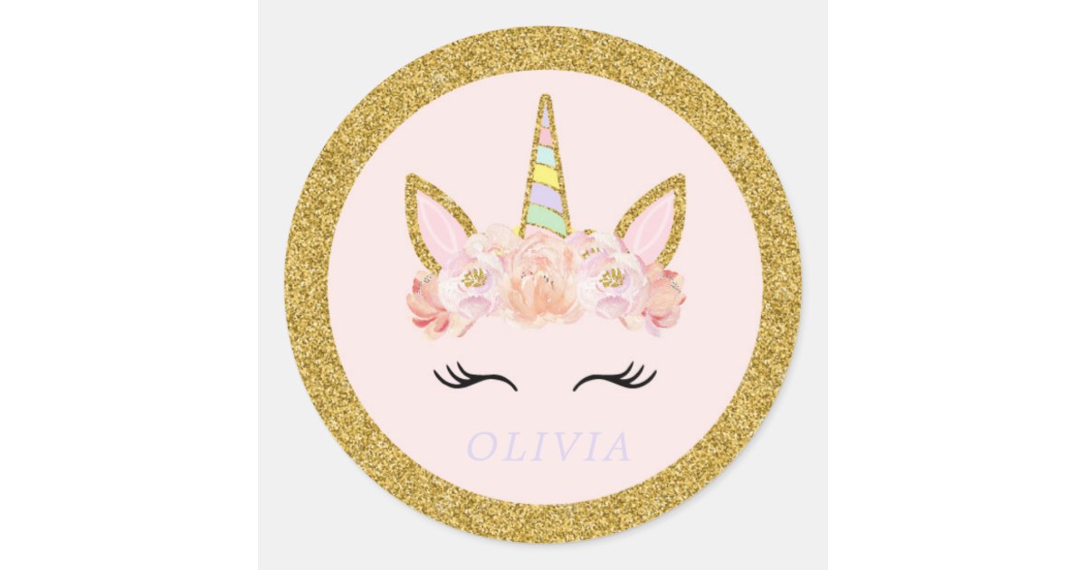 Unicorn Pink & Gold Party Favor Tag Sticker Seal | Zazzle.com