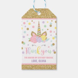 Unicorn Pink & Gold Party Favor Thank You Tag