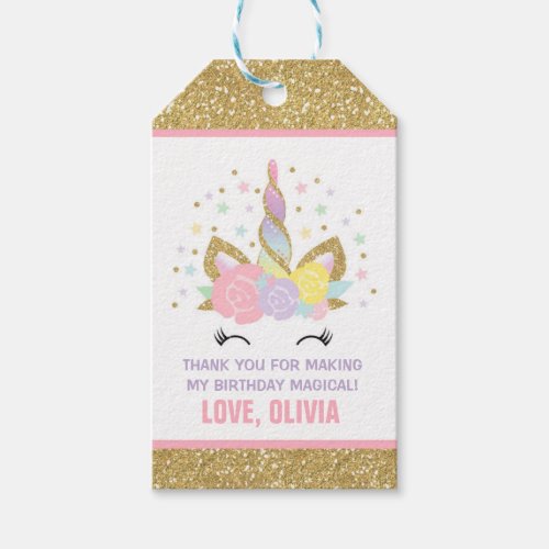 Unicorn Pink  Gold Party Favor Thank You Tag