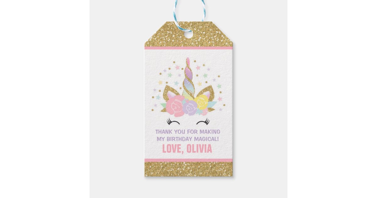 unicorn pink gold party favor thank you tag zazzle com free christmas address labels
