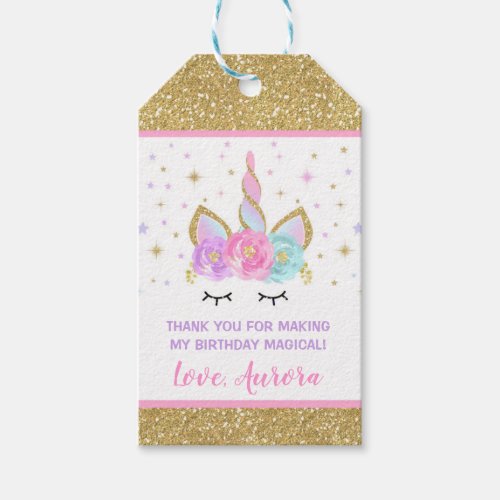 Unicorn Pink  Gold Party Favor Thank You Tag