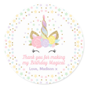Unicorn Pink & Gold Party Favour Tag Sticker Seal